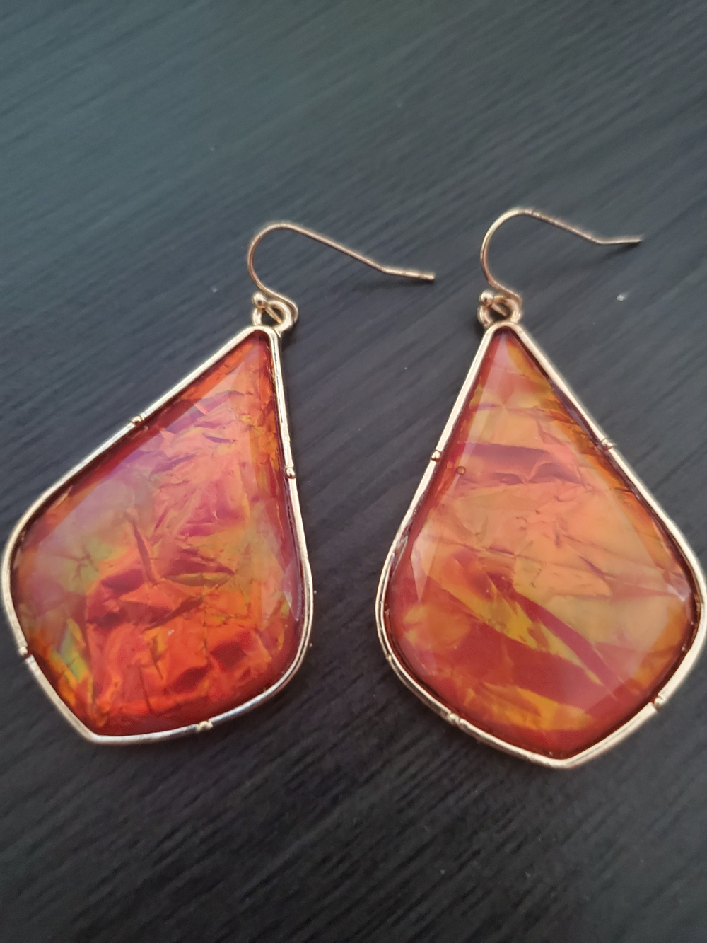 Gold-Trim Orange Teardrop Dangle Earrings